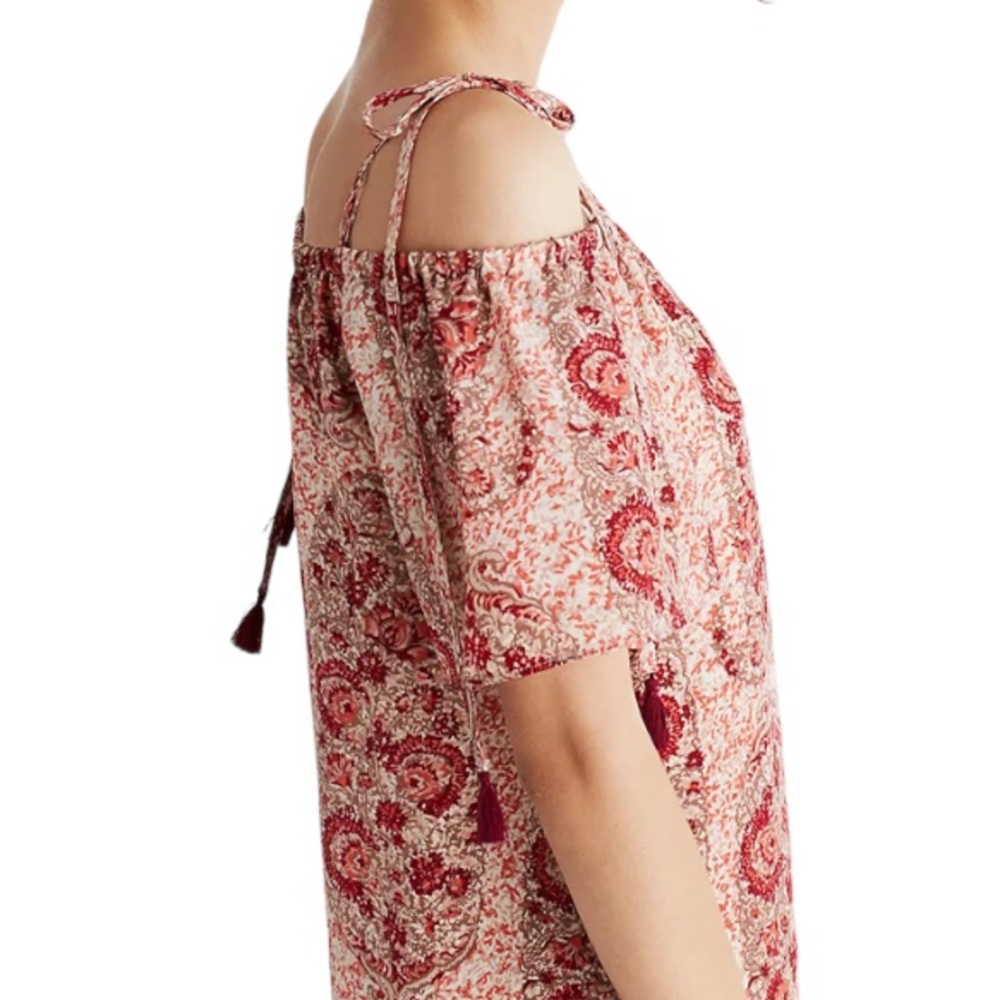 Madewell Silk Cold-Shoulder Dress in Watercolor Paisley Sz S - Picture 4 of 14